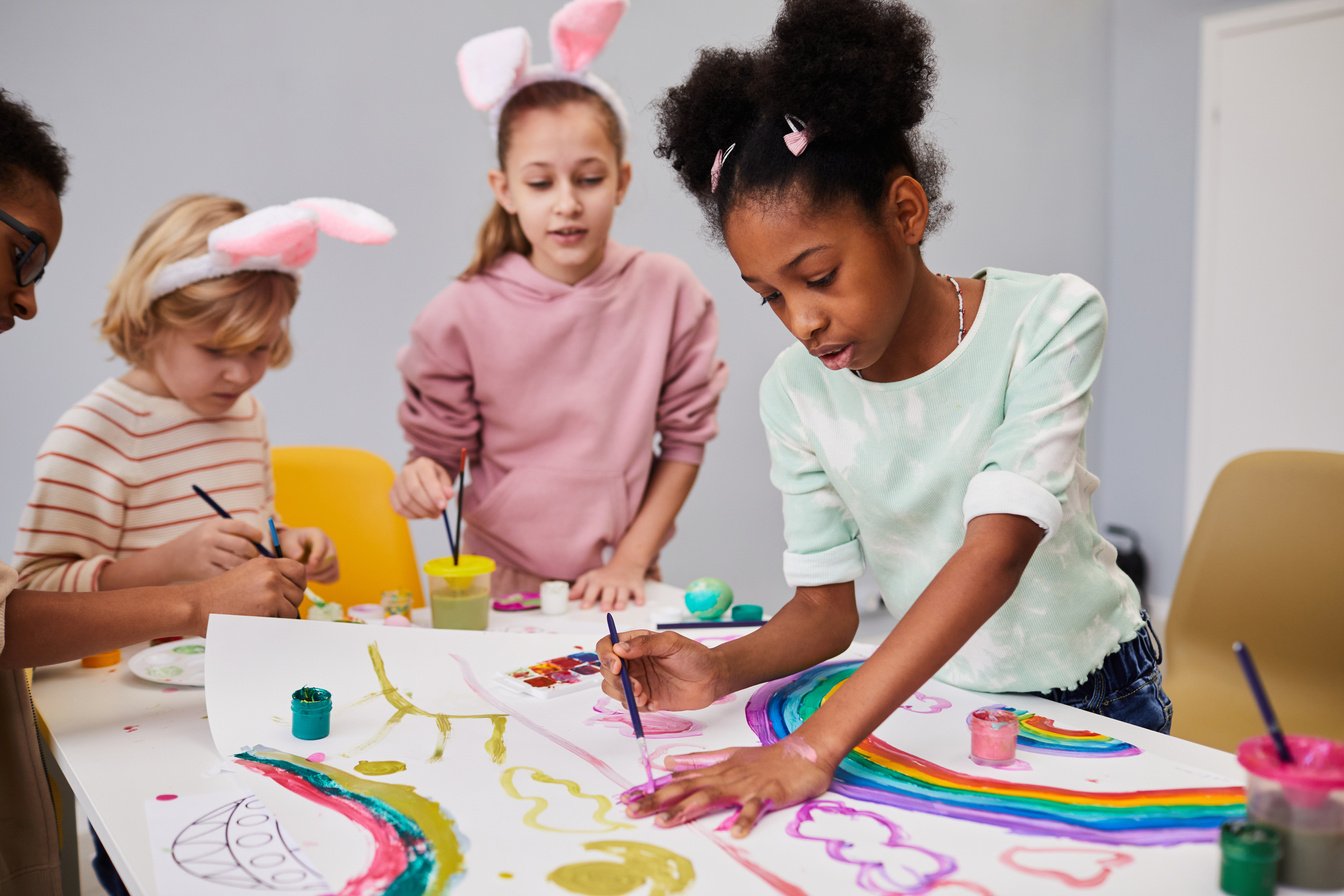 Children Painting in Art Class